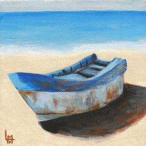 Acrylic Painting - Old Boat by the Beach